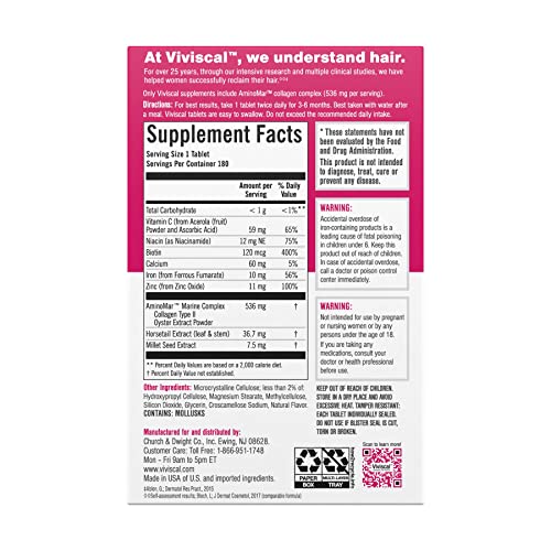 Viviscal Hair Growth Supplements For Women For Thicker, Fuller Hair 180 Tablet