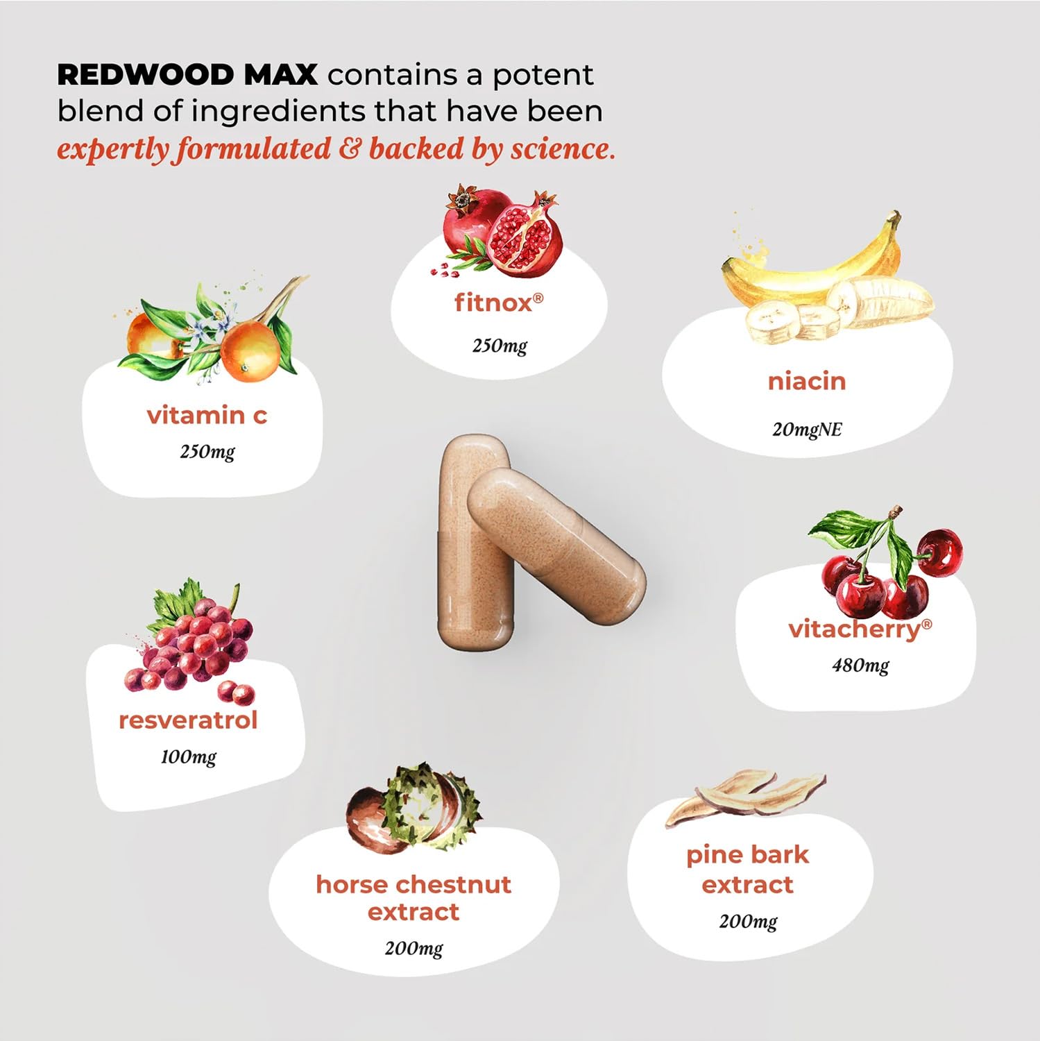 UMZU Redwood Max Nitric Oxide Booster, Blood Flow & Circulation Support for Men & Women, Energy, Stamina & Recovery – Heart & Varicose Vein Supplement – 2 Capsules Daily – 60 Count