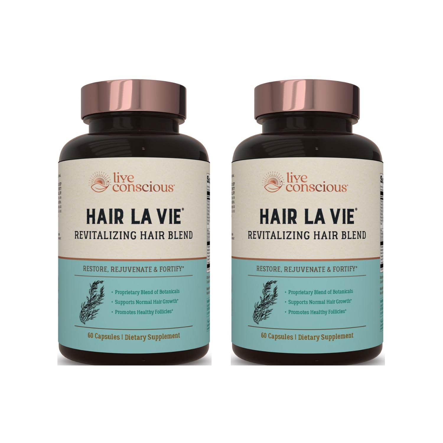Hair La Vie Live Conscious Revitalizing Blend Hair Growth Vitamins for Women to Support Health of Hair - Supplements w/Biotin, Collagen & Saw Palmetto for Thick, Full Hair - 60 Caps