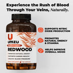 UMZU Redwood Max Nitric Oxide Booster, Blood Flow & Circulation Support for Men & Women, Energy, Stamina & Recovery – Heart & Varicose Vein Supplement – 2 Capsules Daily – 60 Count