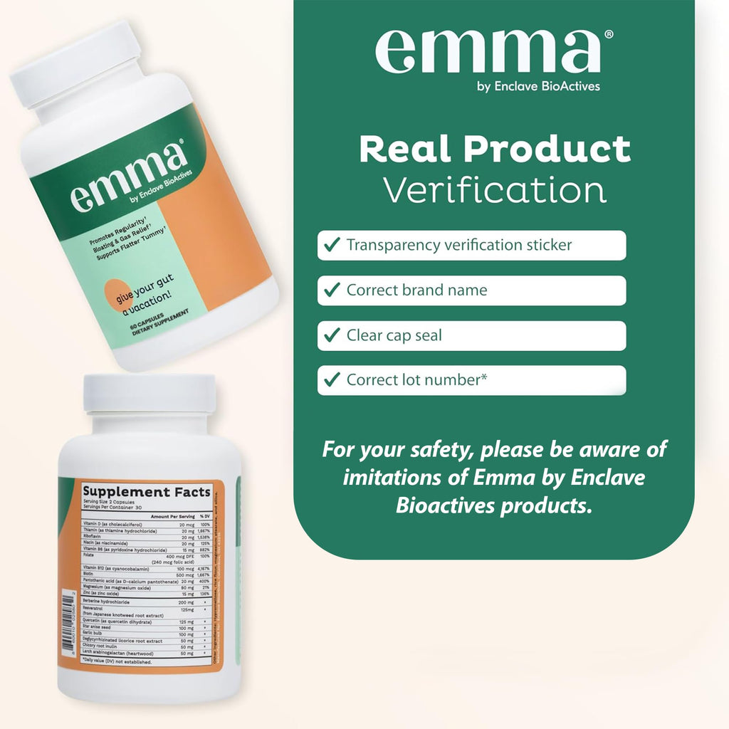 Emma Gut Health Supplement for Digestive Support & Bloating Relief – Doctor-Formulated, 60 Capsules