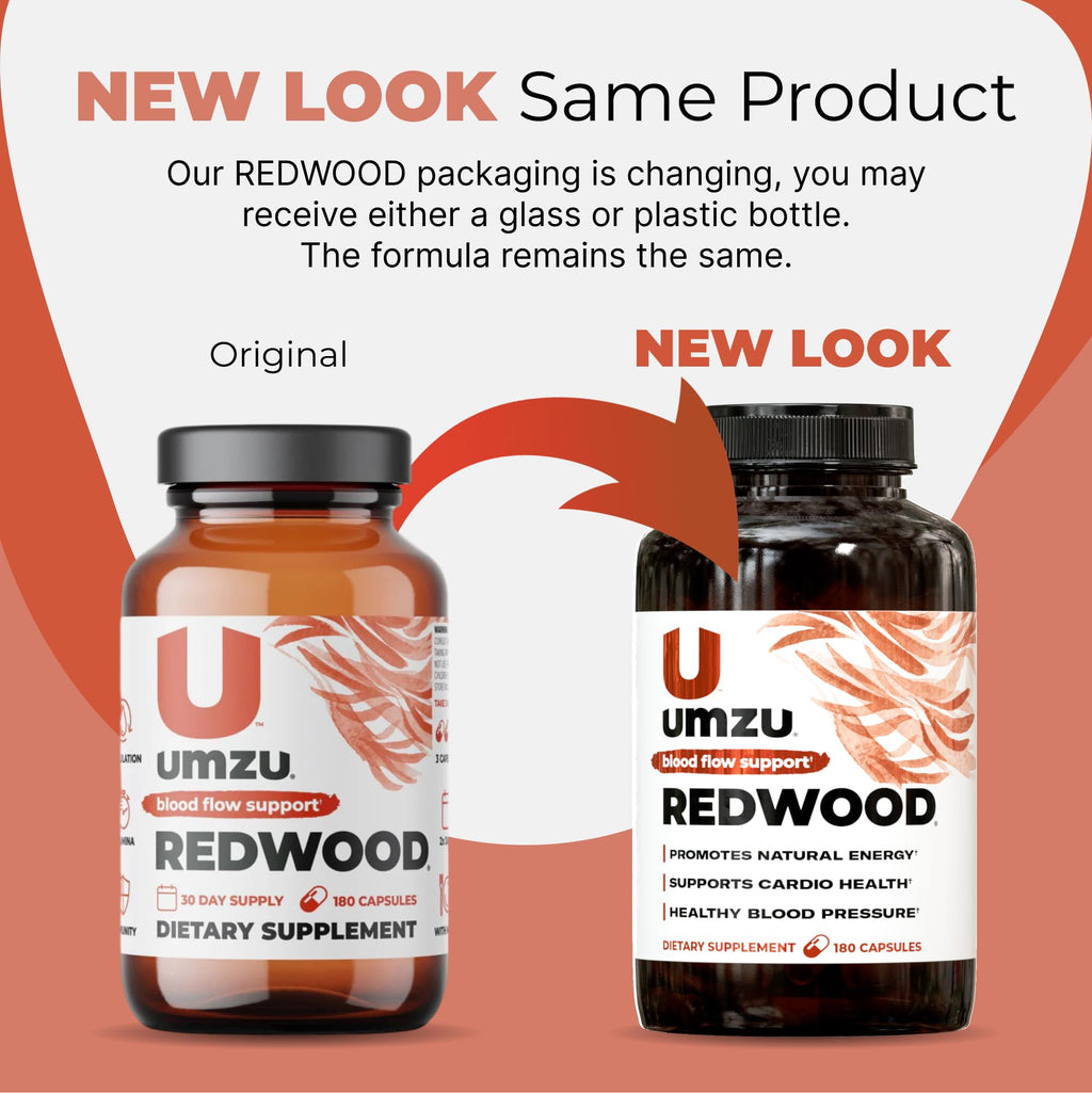 UMZU Redwood Max Nitric Oxide Booster, Blood Flow & Circulation Support for Men & Women, Energy, Stamina & Recovery – Heart & Varicose Vein Supplement – 2 Capsules Daily – 60 Count