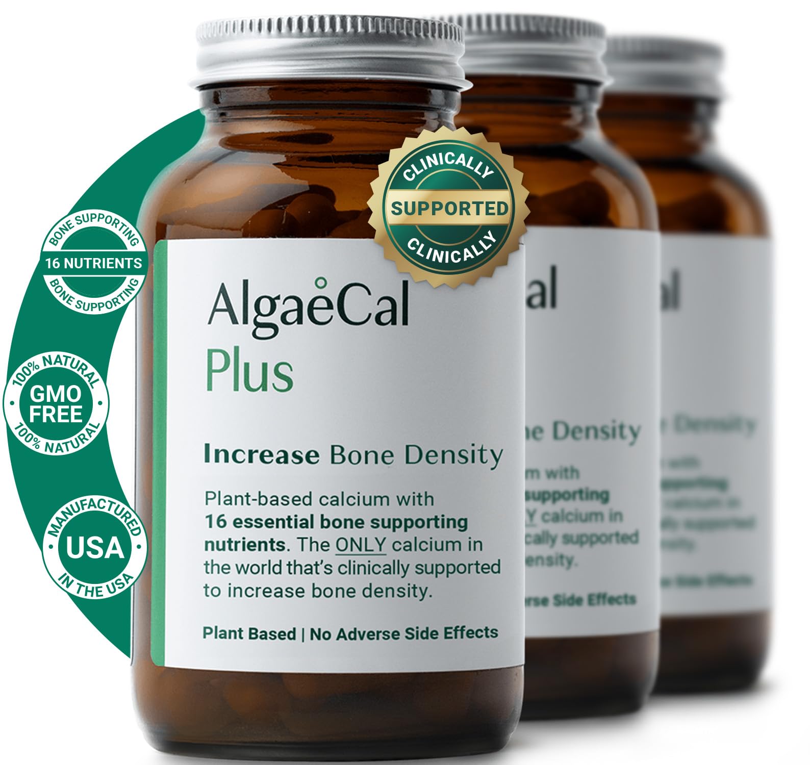 ALGAECAL Organic Red Algae Calcium Supplement for Bone Density, Vitamin K2 MK7 (100mg), Vitamin D3 (1600 IU), Magnesium (350mg) & Trace Minerals & Strength, Easy to Swallow, 120 Veggie Caps