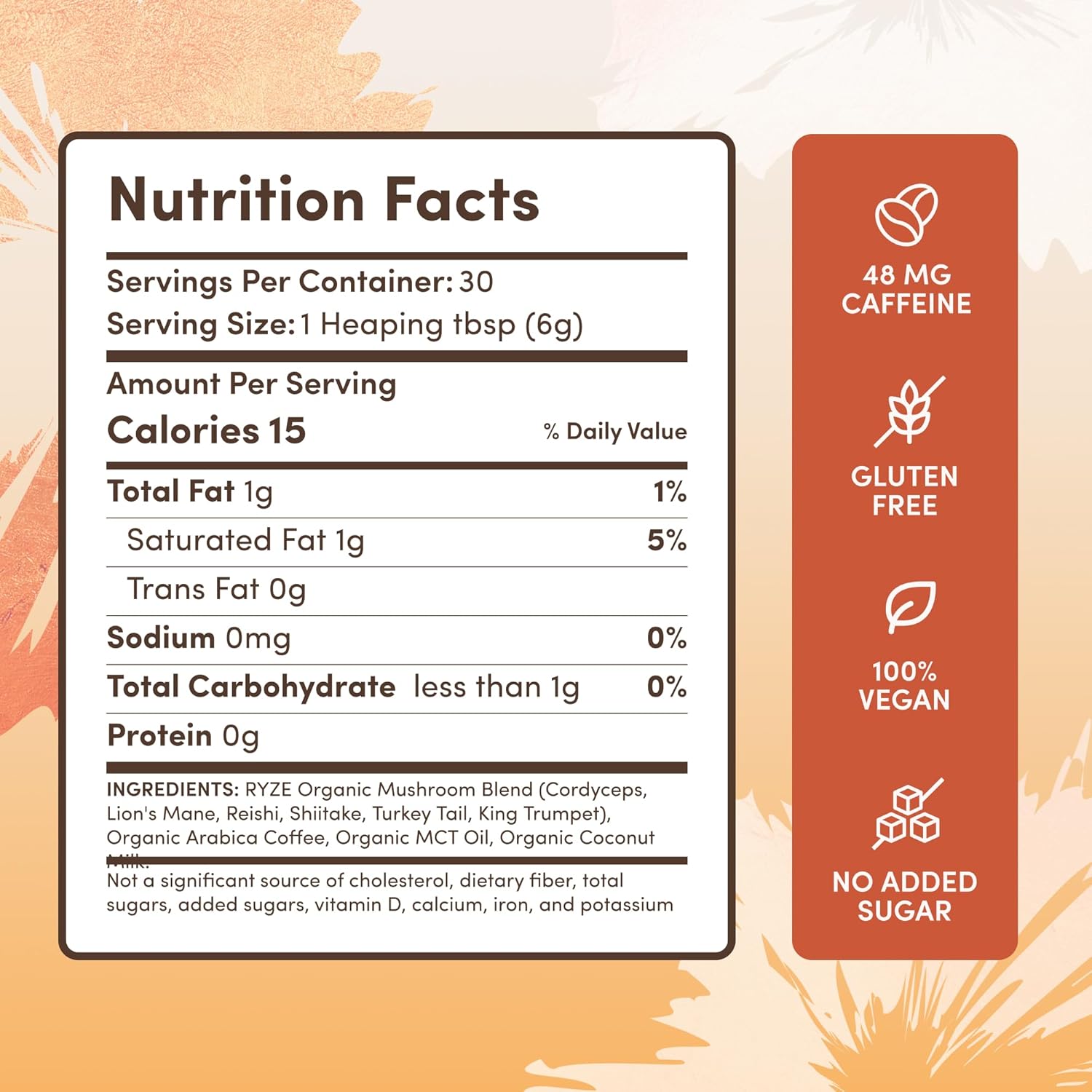 RYZE Mushroom Coffee USDA Organic with 6 Adaptogenic Mushrooms and MCT Oil, USA Grown Instant Coffee for Better Energy, Focus, Digestion, Immunity with Lions Mane & Turkey Tail, 30 servings