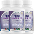 Three bottles of Nerve Control 911 supplement with white and purple labels.